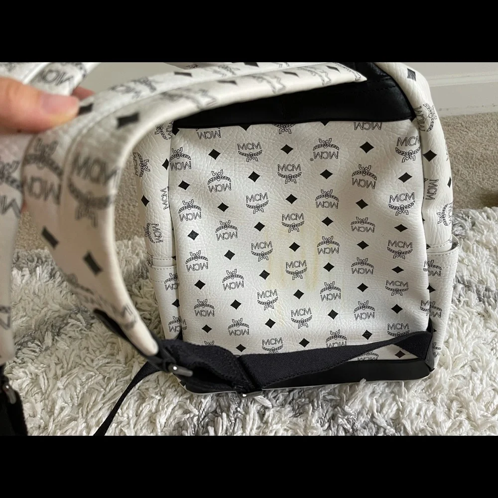 MCM White Logo Studded Leather Mini Backpack - Picture 4 of 6